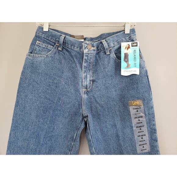 NEW Lee Relaxed Fit‎ Straight Leg At the Waist Size 4 Medium Blue 100% Cotton - Picture 2 of 6